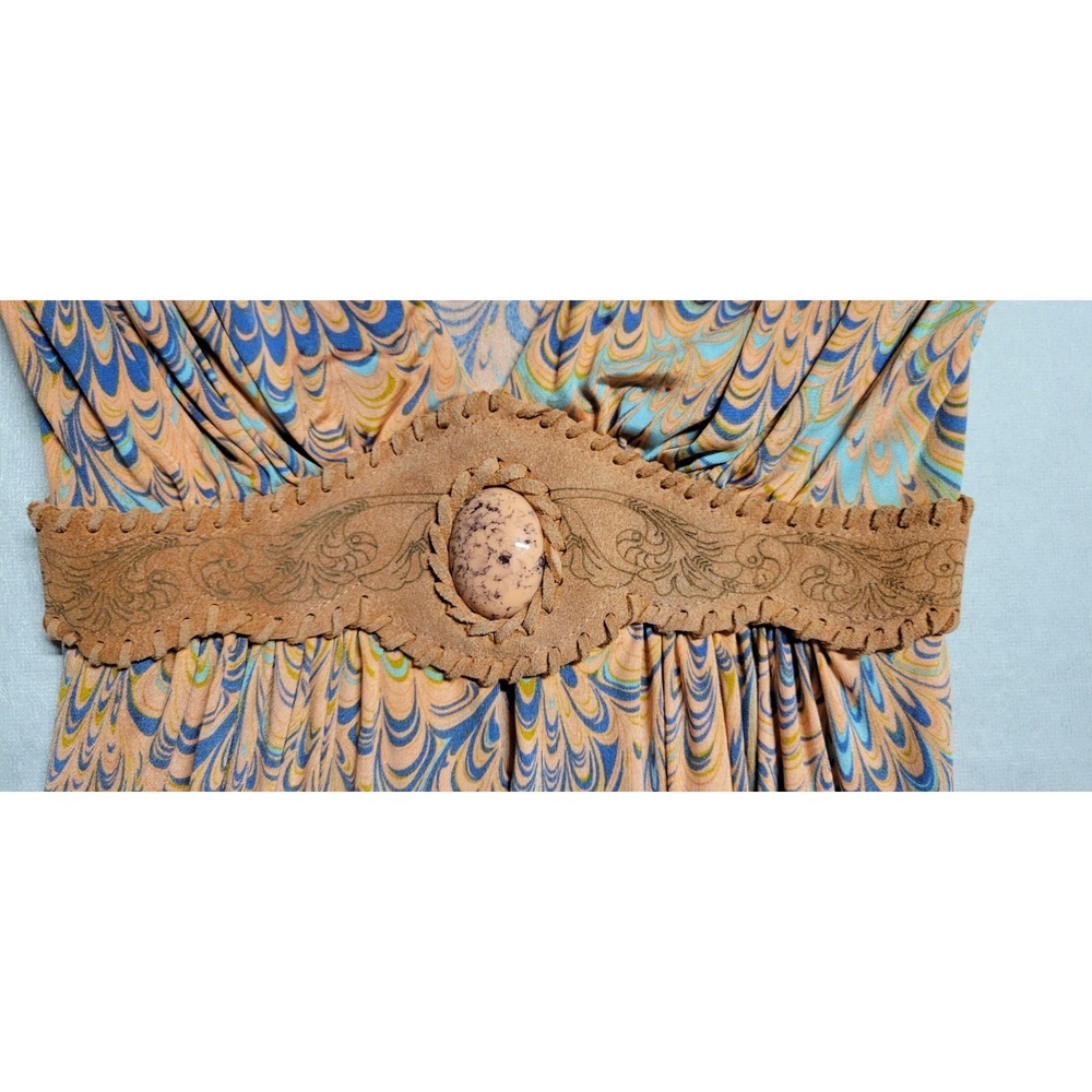 Multicolored Swirl Print W/ Suede Waist Band Short Sky Cap Sleeve Dress Size XS - Picture 2 of 8